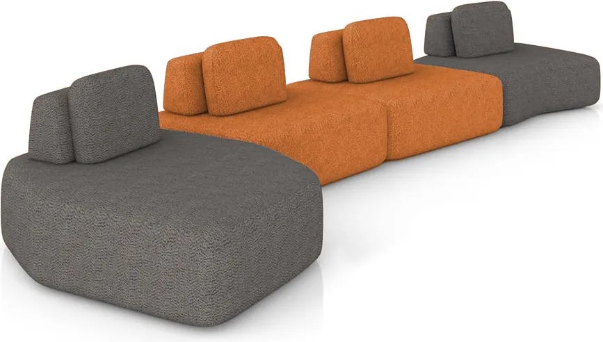 Sofá 4 Lugares Orgânico com Chaise e 3 Módulos Berlim Bouclê Gf K01 - D'Rossi - Grafite/Caramelo
