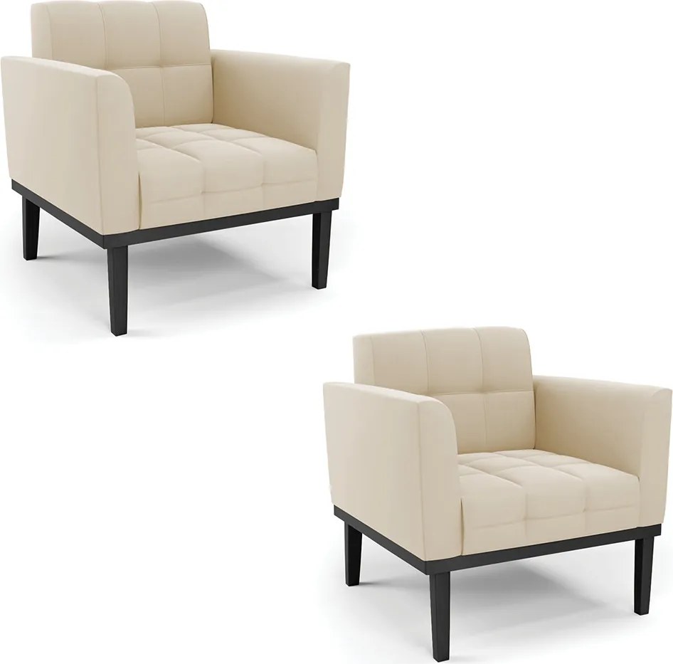Kit 2 Poltronas Decorativas Karen Pés Fixo em Madeira Preto Suede Bege G19 - Gran Belo