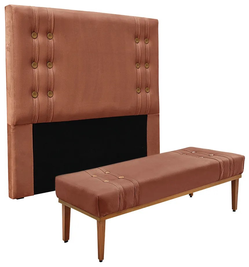 Cabeceira Cama Box Casal 140cm e Recamier Gênova Veludo S04 - D'Rossi - Cobre