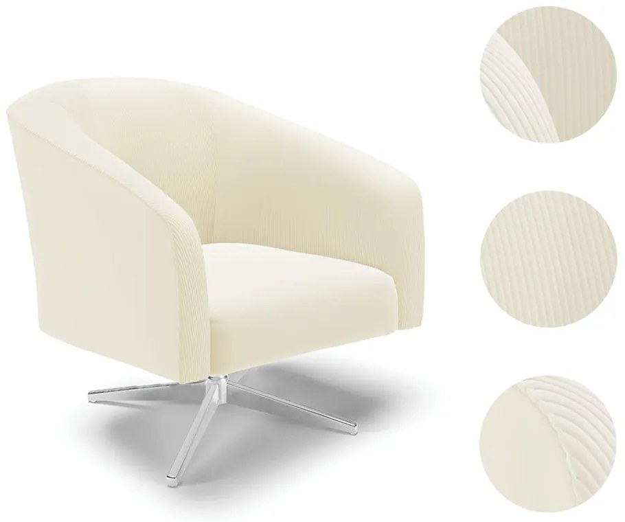Poltrona Decorativa Giratória Cromada Stella Cotelê Int/Veludo D03 - D'Rossi - Off White