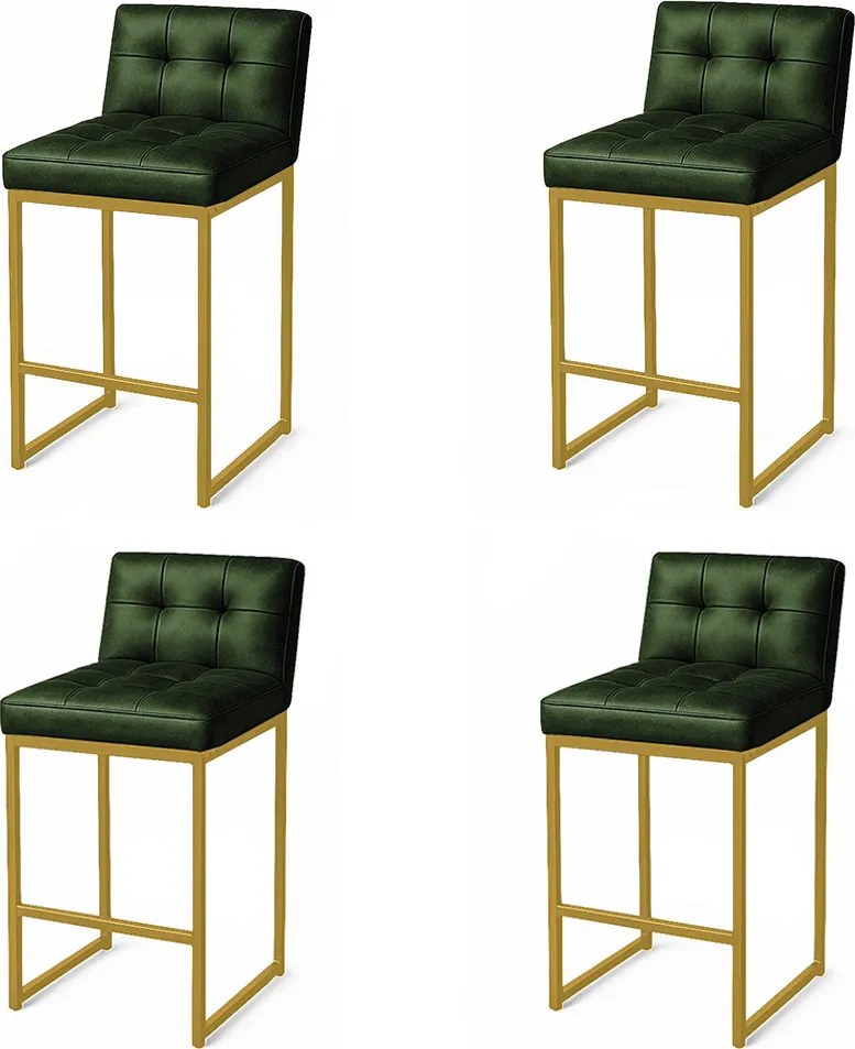Banqueta Cozinha Alta com Encosto Industrial Kit 4 Dourado Lirina PU C05 - D'Rossi - Verde