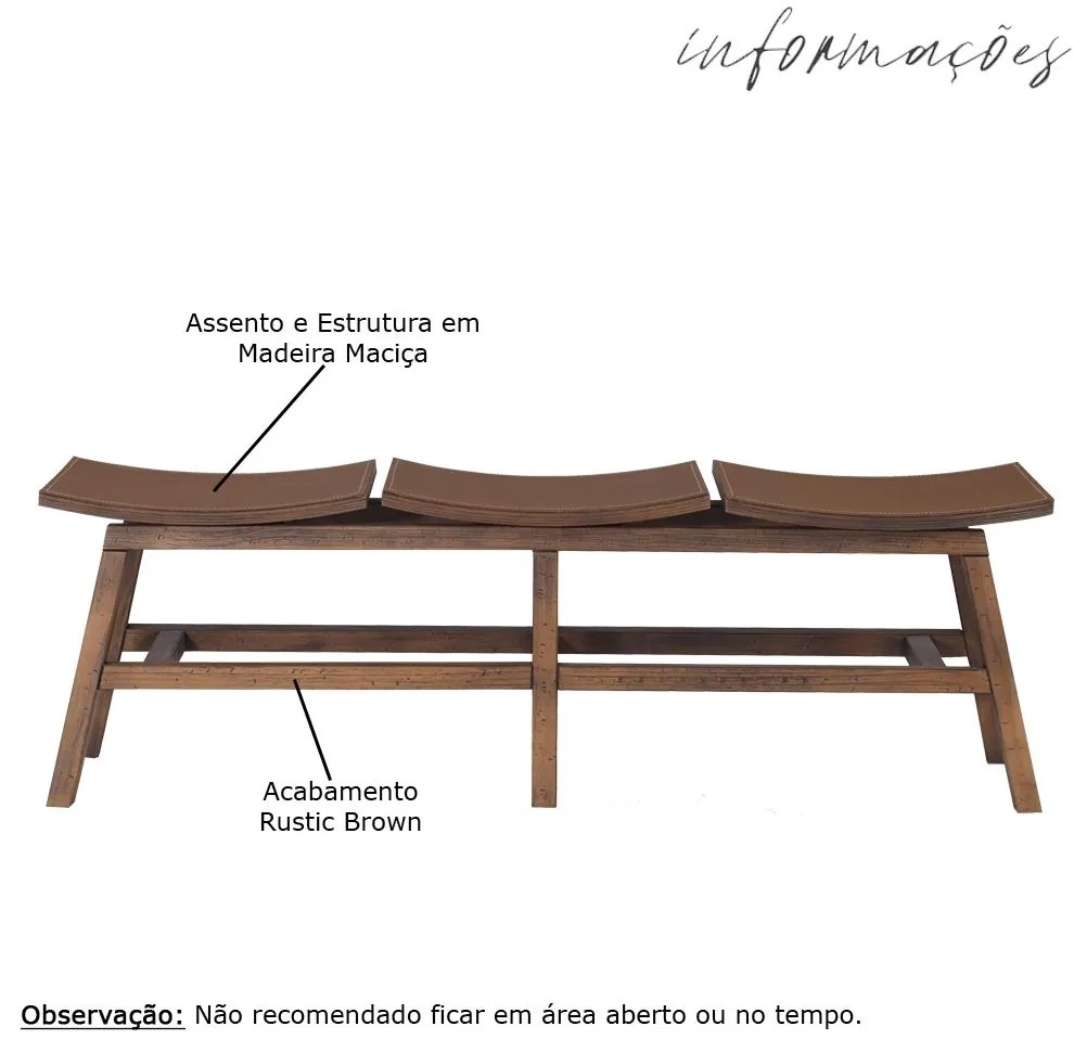 Banco Decorativo para Varanda Cozinha 3 Lugares Eden 149cm Madeira Maciça Rustic Brown G54 - Gran Belo