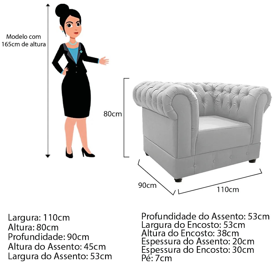 Poltrona Decorativa Chesterfield Ana Corano Branco - ADJ Decor