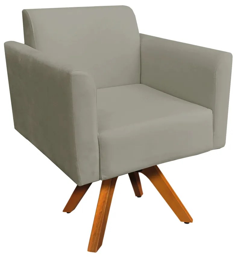 Poltrona Giratória Marisa Suede Base Madeira MM30 D03 - D'Rossi - Marrom Rato