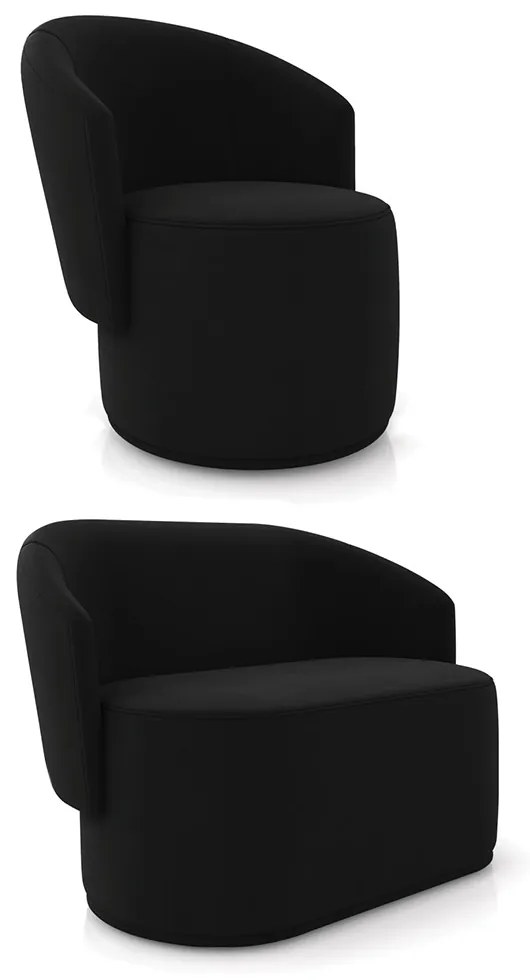 Sofá Namoradeira e Poltrona Orgânica para Sala Malu Suede M11 - D'Rossi - Preto