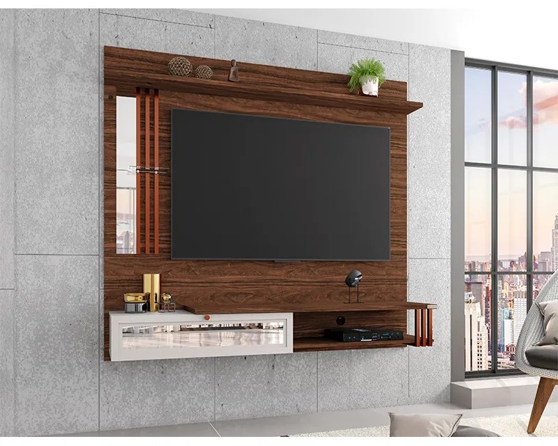 Painel de TV Home Suspenso Pérola 180cm Imbuia/Beige - Vizzato - Bege