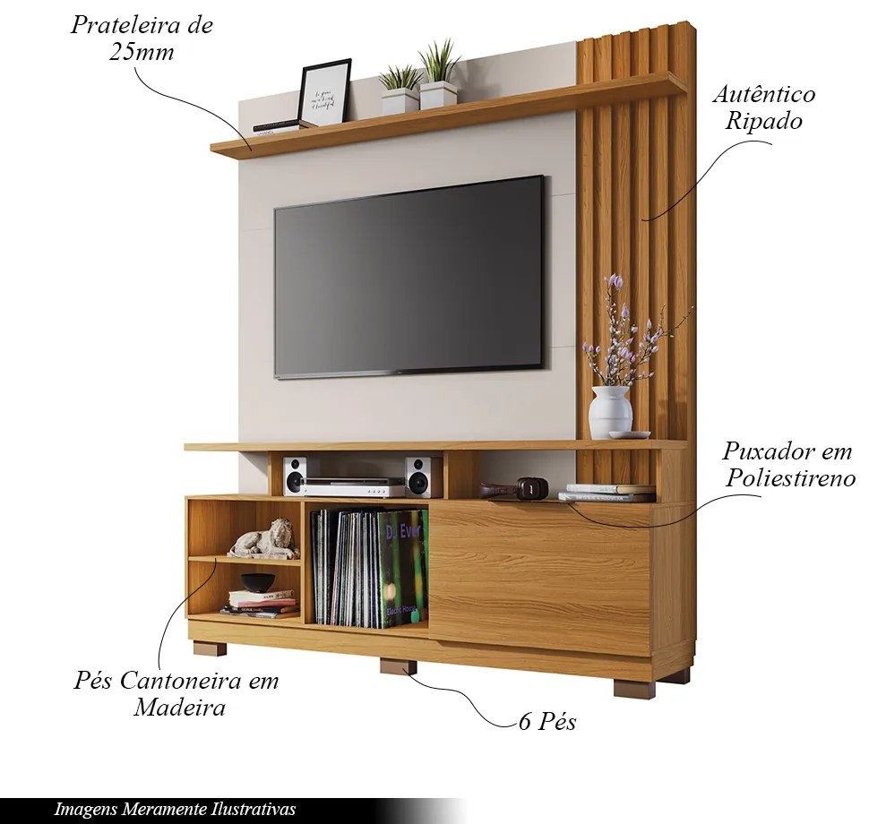 Home Theater Decorativo Ripado MDP/MDF Artheo Off White/Cinamomo G26 - HB Móveis