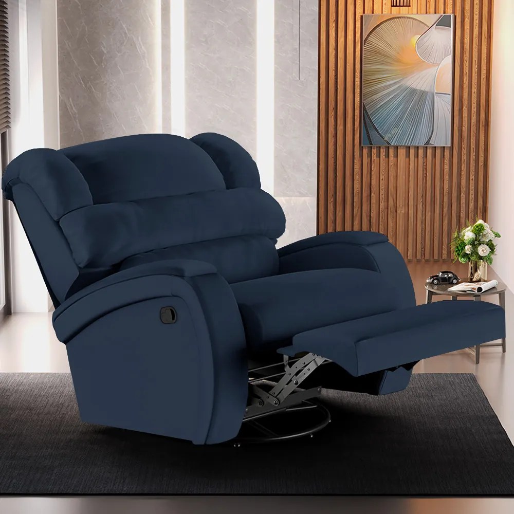 Poltrona do Papai Reclinável Napoli Glider Giratória USB PU FH1 - D'Rossi - Azul