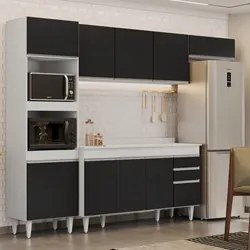 Armário de Cozinha Modulada 4 Peças CP11 Balcão com Tampo Branco/Preto