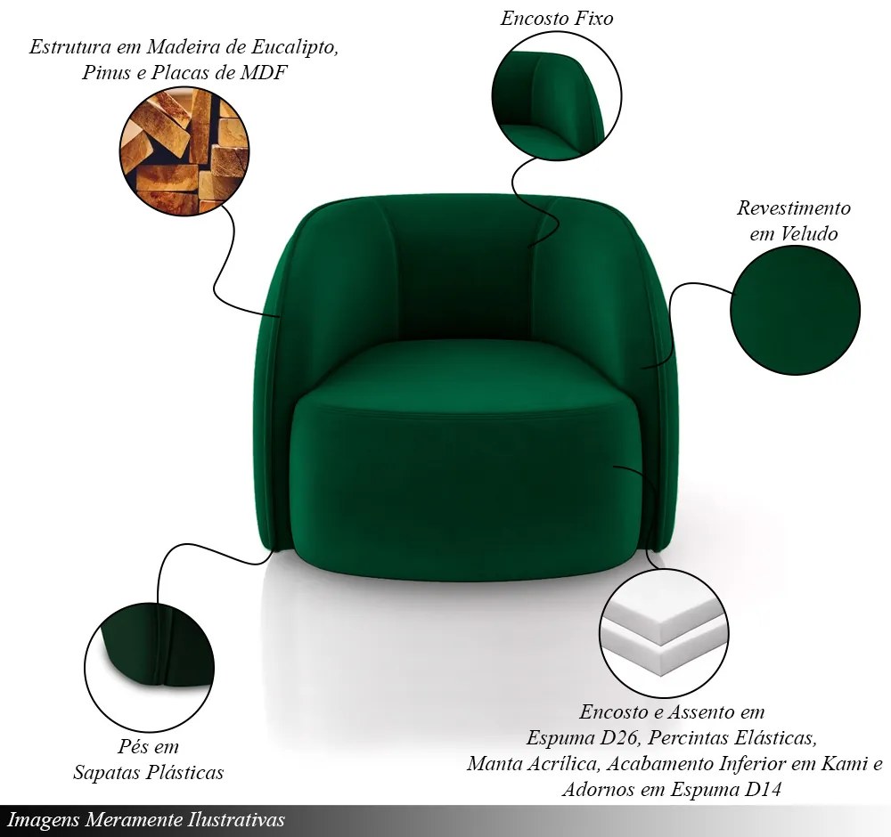 Poltrona Decorativa Sala de Estar Clarke Veludo Verde G45 - Gran Belo