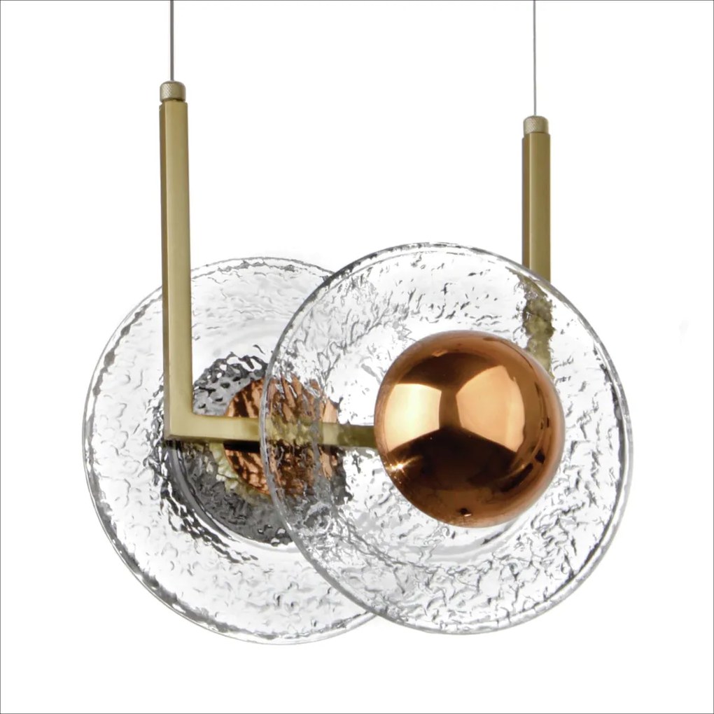 Pendente Cerchio 27X16,5X30Cm Disco De Vidro E Metal Alumínio 02Xled 5... (ONIX)