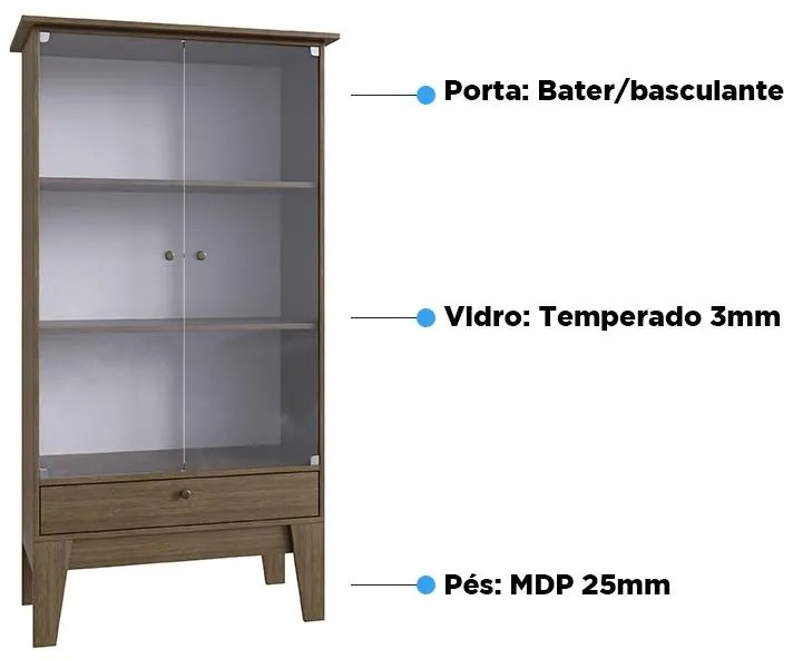 Cristaleira Retro 3 Portas de Vidros 3 Prateleiras - Ameixa