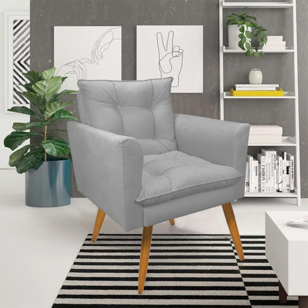 Kit 1 Sofá Namoradeira e 2 Poltronas Tais Suede Pés Palito Castanho - D'Rossi - Cinza