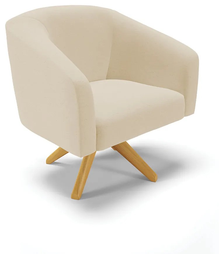 Poltrona Sala Decorativa Giratória Madeira Kit 2 Stella Linho D03 - D'Rossi - A27 Areia