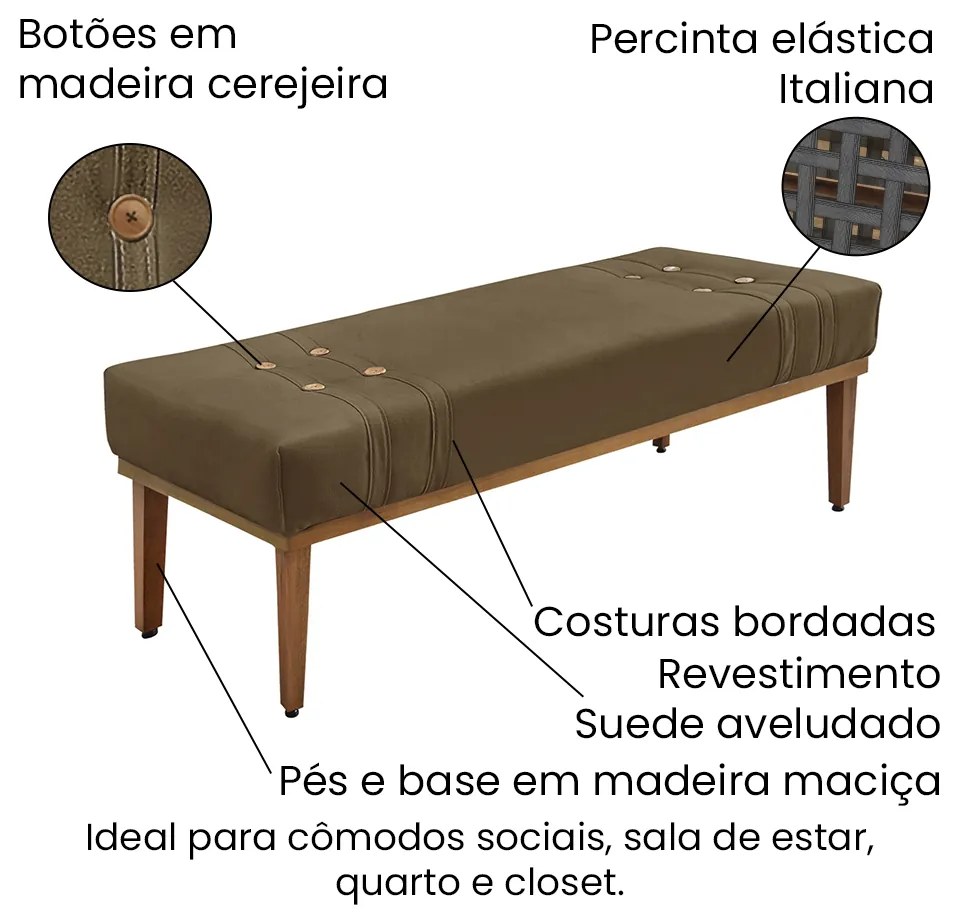 Divã Recamier Banco Base Madeira para Quarto Gênova 140cm Suede Caramelo S04 - D'Rossi