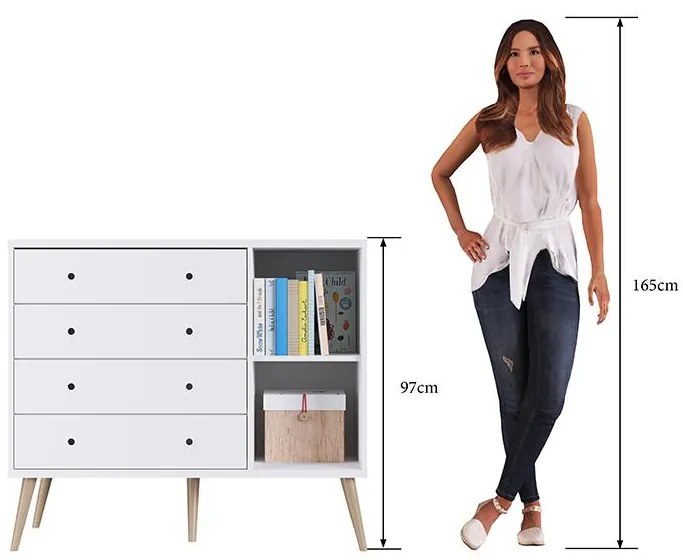 Comoda Infantil Retrô 04 Gavetas 1 Porta Pés Palito - Branco