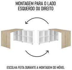 Mesa Escrivaninha em L 140x130cm 8 Nichos Eron A06 Carvalho/Branco - M