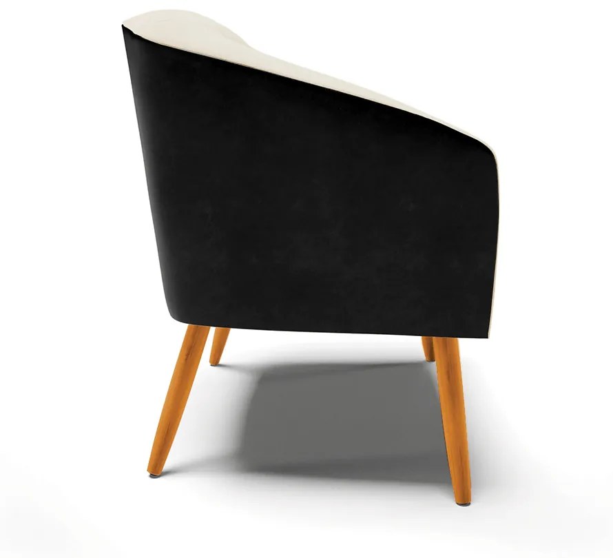 Poltrona Decorativa Pé Palito Castanho Stella Preto/Linho Bege D03 - D'Rossi