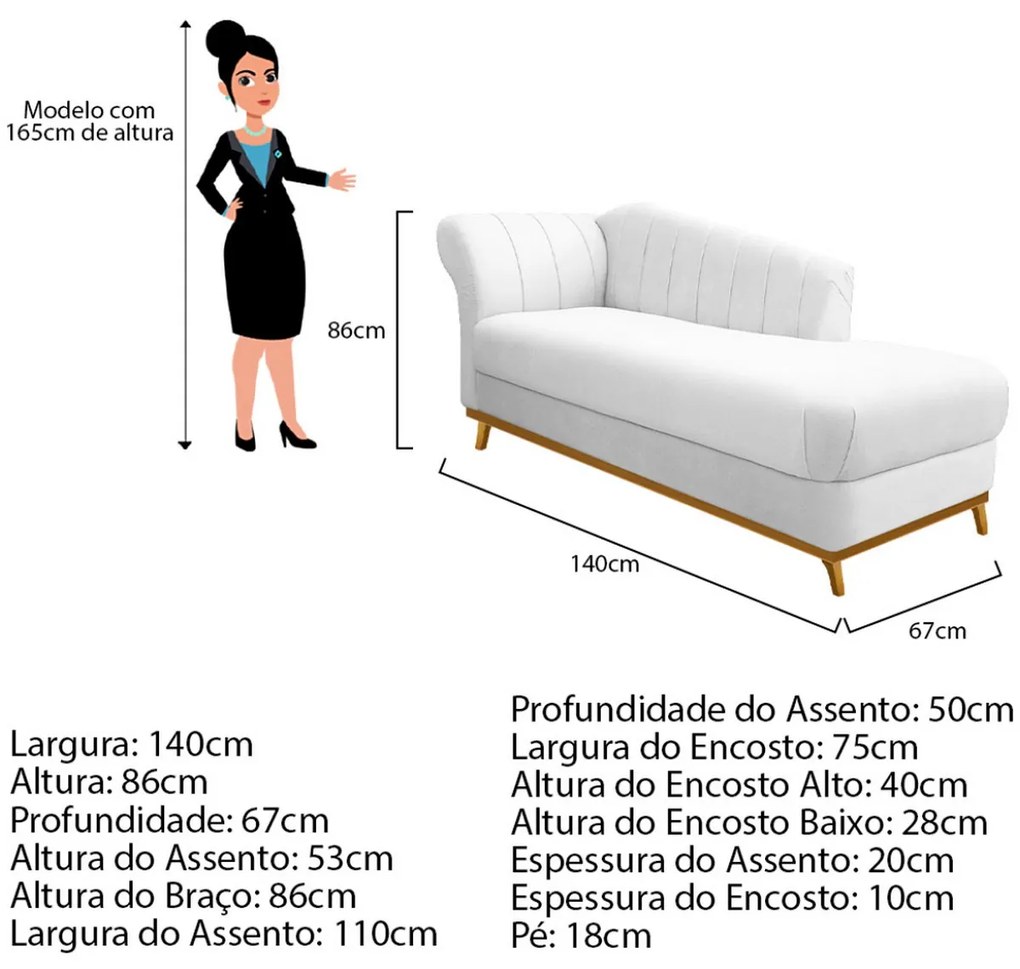 Recamier Vanessa 140cm Lado Direito Suede Branco - ADJ Decor