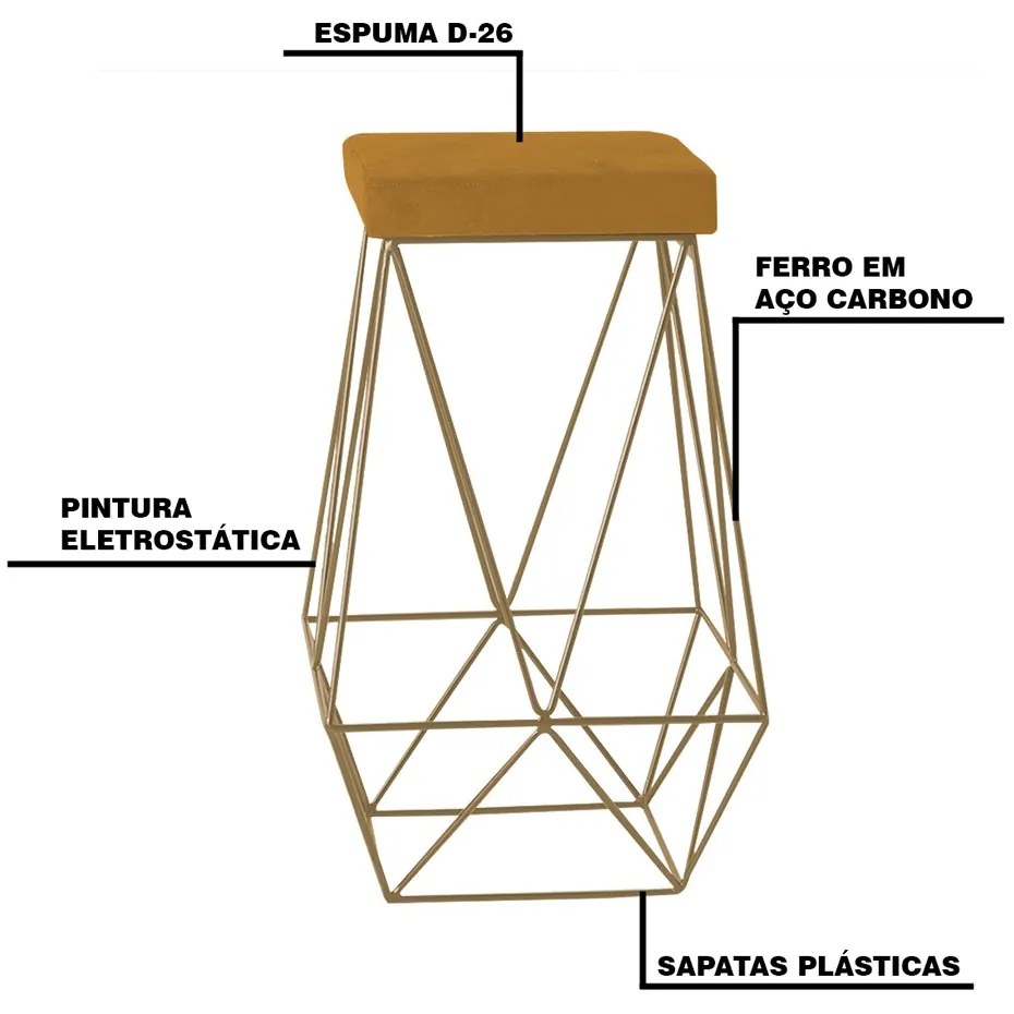 Kit 2 Banqueta Decorativa Kathy Base Gold Suede Mostarda G41 - Gran Belo