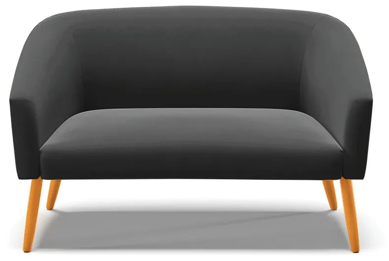 Namoradeira 02 Lugares Stella Suede Preto Pés Palito Castanho - D'Rossi
