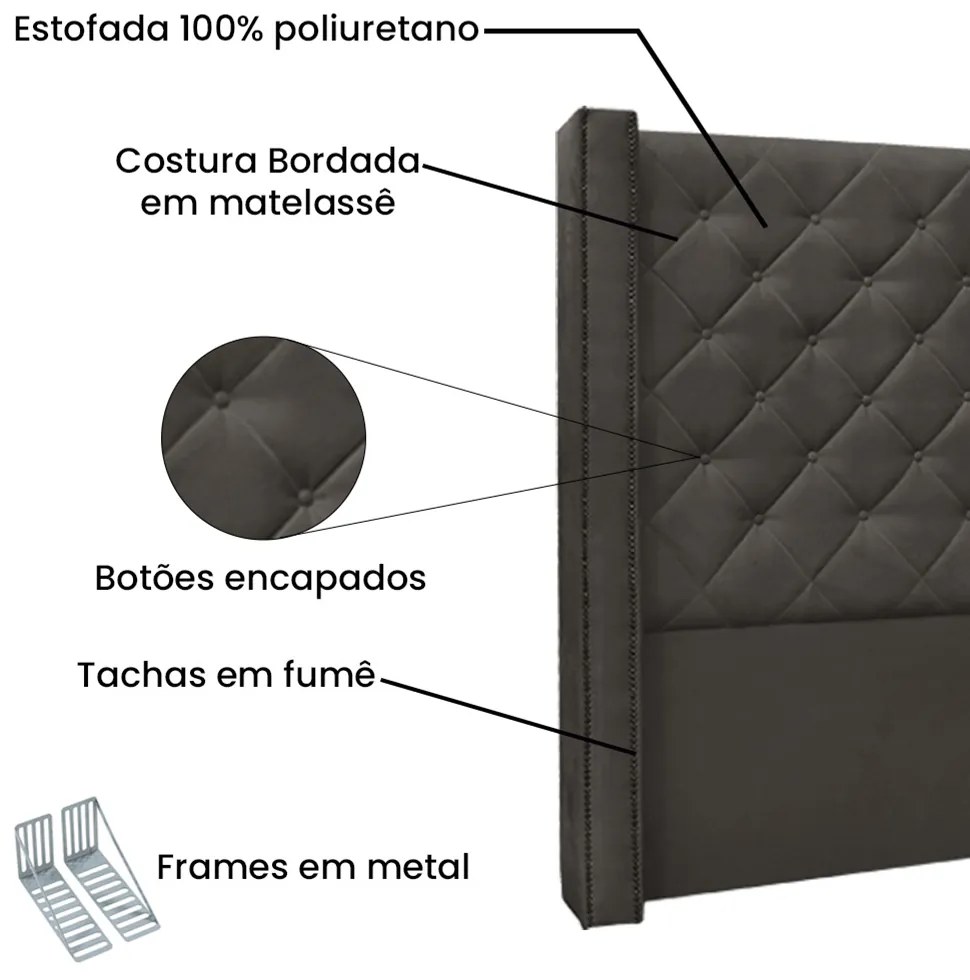Cabeceira Cama Box Solteiro 90cm e Recamier Vicenza Suede S04 - D'Rossi - Cinza
