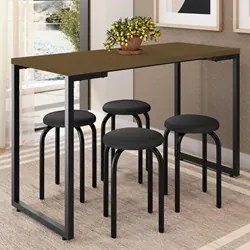 Mesa de Cozinha Bistrô Porto Castanho 120cm com 4 Banquetas Industriai