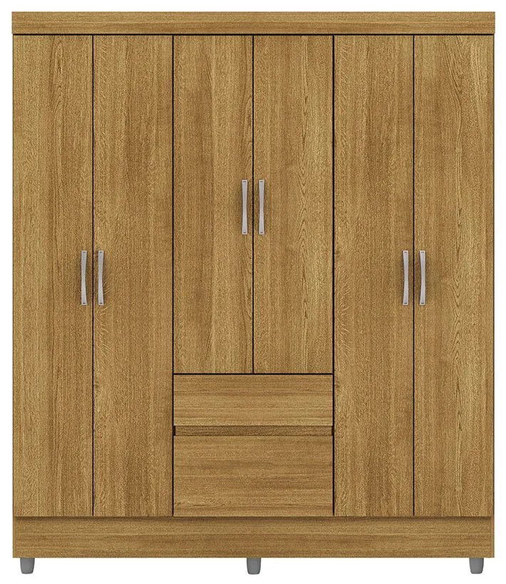 Guarda Roupa Casal Abruzzo 6 Portas de Bater 2 Gavetas com Cabideiro Nature G98 - Gran Belo
