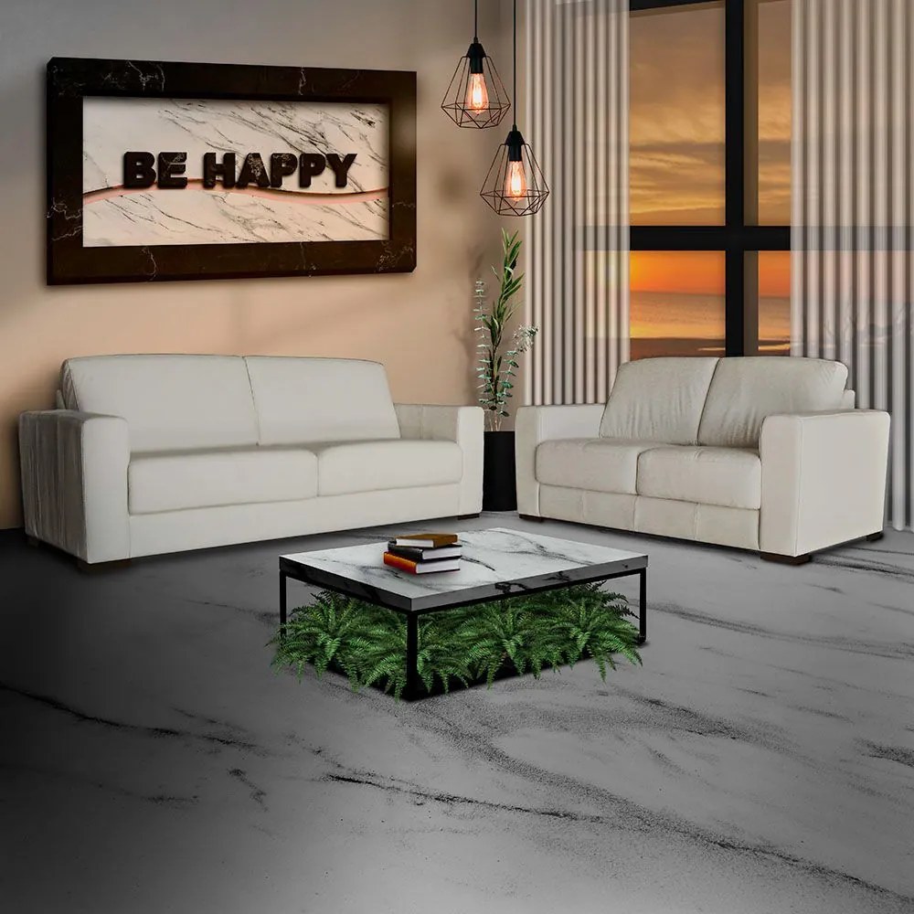 Conjunto de Sofá 2 e 3 Lugares Sala de Estar Estocolmo Couro Off White G03 - Gran Belo