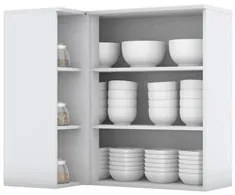 Armário Aéreo de Canto Reto 1 Porta 3 Nichos 100% MDF Americana Branco