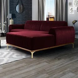 Sofá 300cm 5 Lugares com Chaise Direito Pés Gold Molino C-278 Veludo M