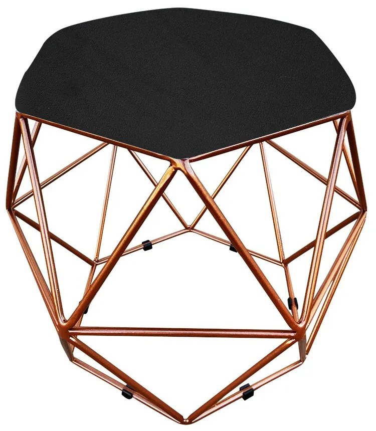 Puff Aramado Hexágono Decorativo Industrial Cobre com Suede D03 - D'Rossi - Preto