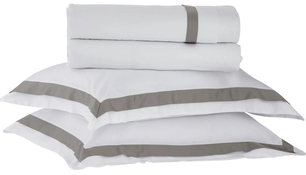 Jogo de Cama Kacyumara 300 Fios Bellagio  Branco e Fend - Queen
