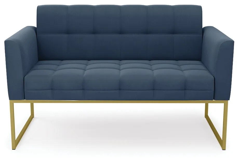 Sofá Namoradeira Elisa Suede Base Metálica Industrial Dourado - D'Rossi - Azul Marinho