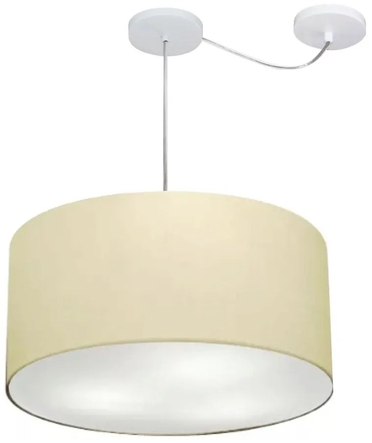 Lustre Pendente Cilíndrico Com Desvio Md-4236 Cúpula em Tecido 45x25cm Algodão Crú - Bivolt