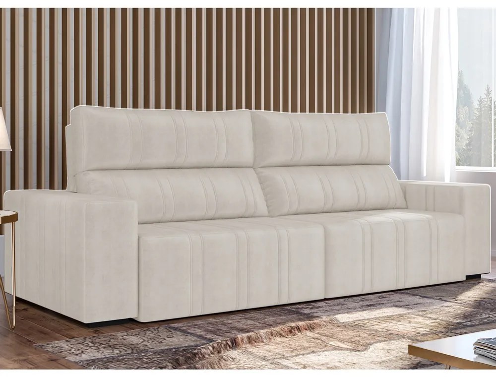 Sofá Retrátil 234 cm Sala de Estar Leonel Suede Bege G52 - Gran Belo