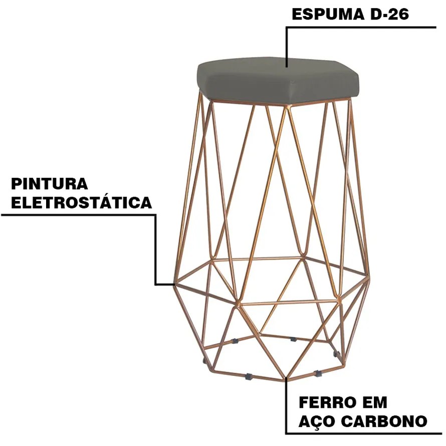 Banqueta Decorativa Rubel Base Gold Veludo Cinza G41 - Gran Belo