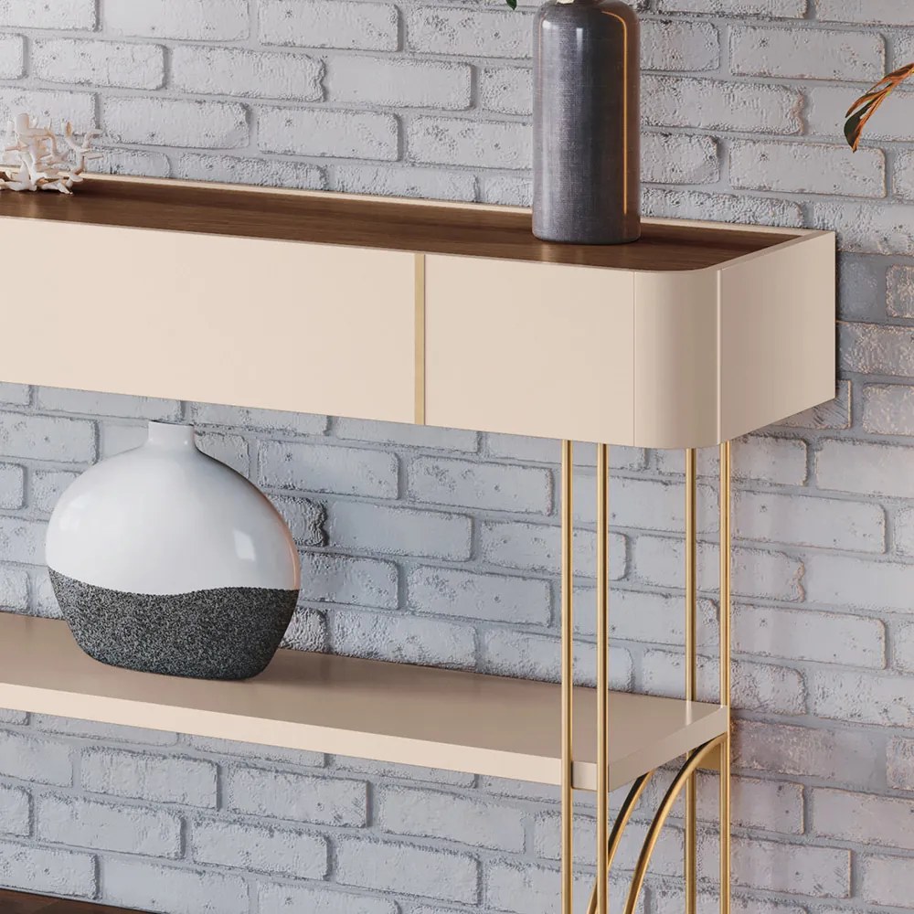 Aparador de Sala com Prateleira Horus Off White/Castanho H01 - D'Rossi
