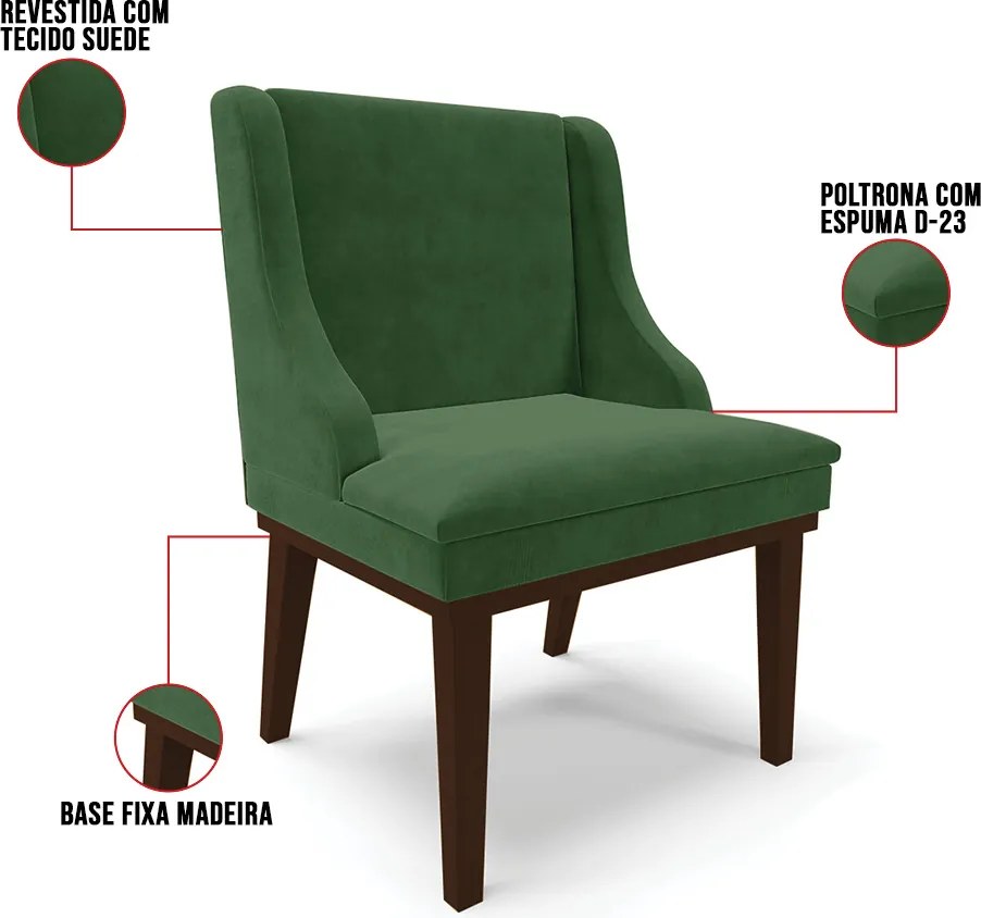 Cadeira de Jantar Liz Suede Base Fixa Madeira Tabaco D03 - D'Rossi - Verde