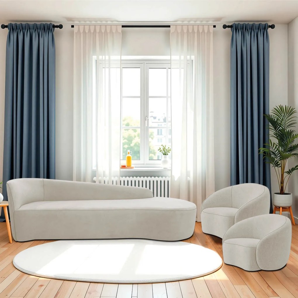 Kit Divã Recamier Orgânico França 200cm Lado Direito e 2 Poltronas Amore Linho