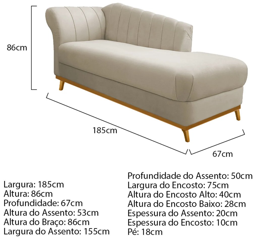 Kit Diva Recamier Vanessa 185cm Lado Direito e 02 Poltronas Laura Suede - ADJ Decor