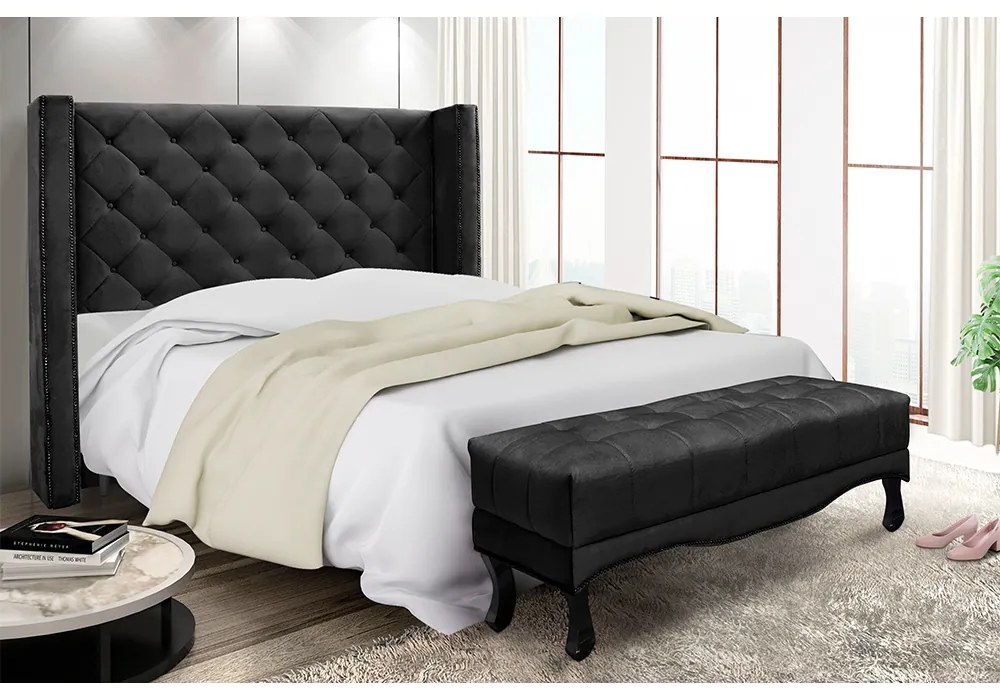 Cabeceira Cama Box Queen 160cm e Recamier Vicenza Suede S04 - D'Rossi - Preto