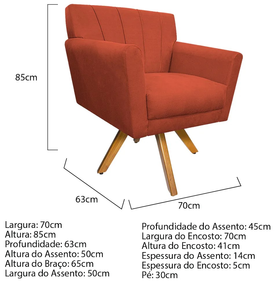 Poltrona Laura Base Giratória de Madeira Suede Terracota - ADJ Decor