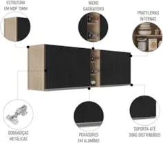 Armário de Cozinha Aéreo Califórnia 180cm Kit 2 com Nicho Adega Castan