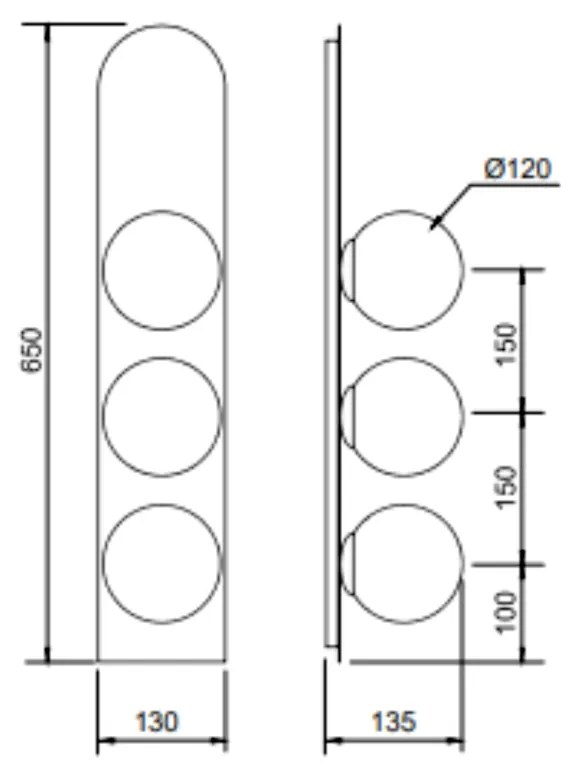 Arandela Aliança 13X65X13Cm 03Xg9 Globo 10Cm - Usina 90035/3 (PT / CB-P - Preto Texturizado / Cobre Brilho Polido, Branco (Fosco))