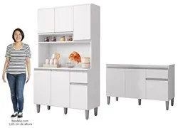 Cozinha Compacta Márcia e Balcão Gabinete Sem Tampo Tatiane 120cm Bran