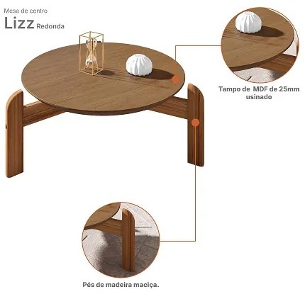 Mesa De Centro Lizz Cedro - Casa D Móveis