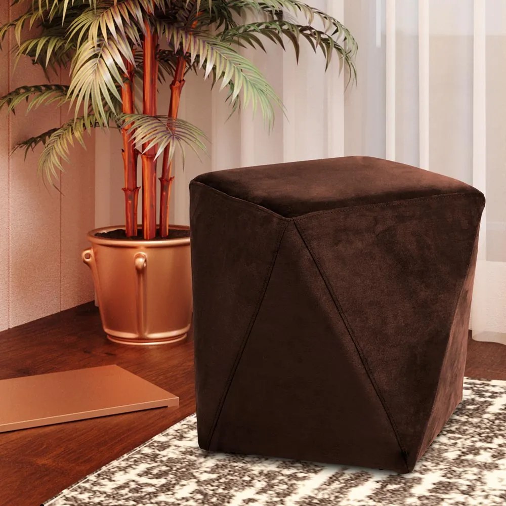 Kit 02 Puffs Decorativo Sala de Estar Blois Veludo Marrom G15 - Gran Belo