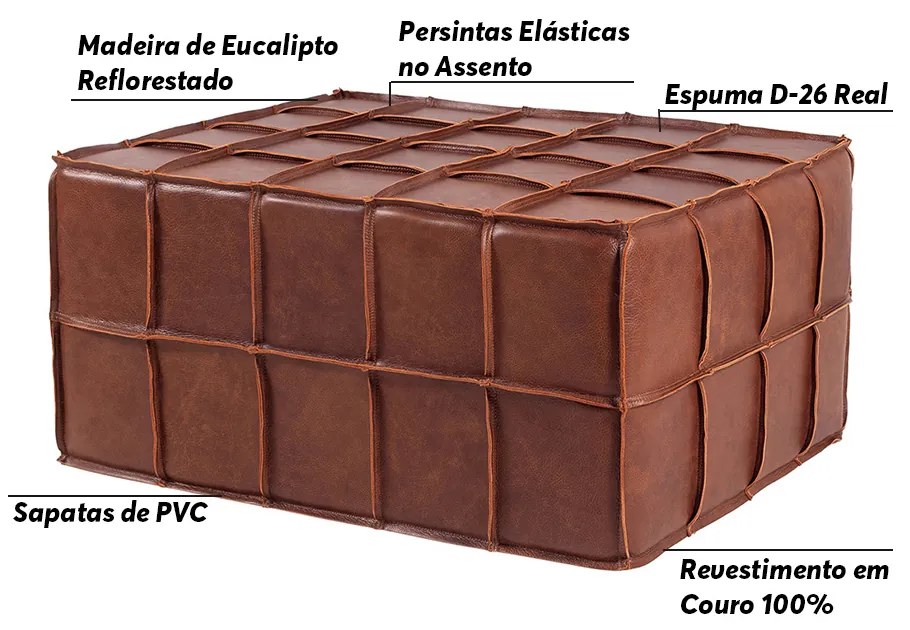 Puff Decorativo Mercury 80x80 Couro Mel G34 - Gran Belo
