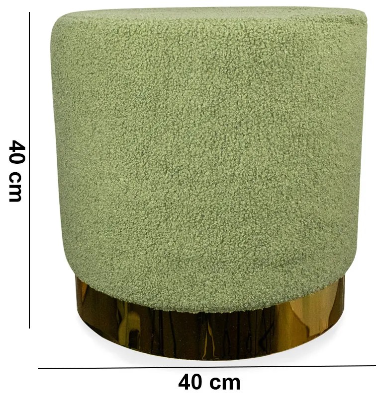 Puff Decorativo Redondo Base Dourada Lara Bouclê Verde 40 cm M02 - D'Rossi